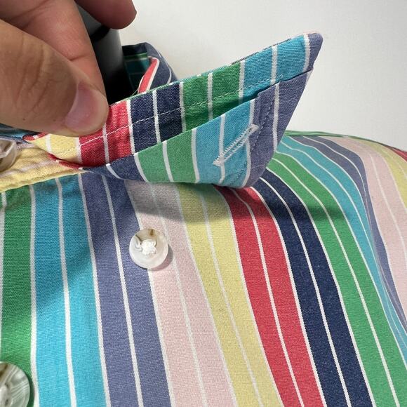 Paul Fredrick Rainbow Stripe Cotton Button Up Shirt Long Sleeves - Picture 4 of 8
